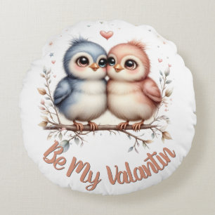 Be My Valentin – Cute Love Birds Valentine Art Round Pillow