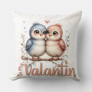 Be My Valentin – Cute Love Birds Valentine Art Throw Pillow