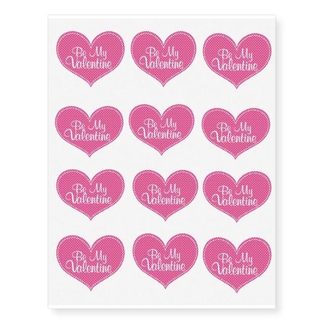 Be My Valentine 12 Hearts Temporary Tattoos (Front)