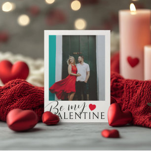 Be My Valentine Black, White, Red Heart & Photo Holiday Card