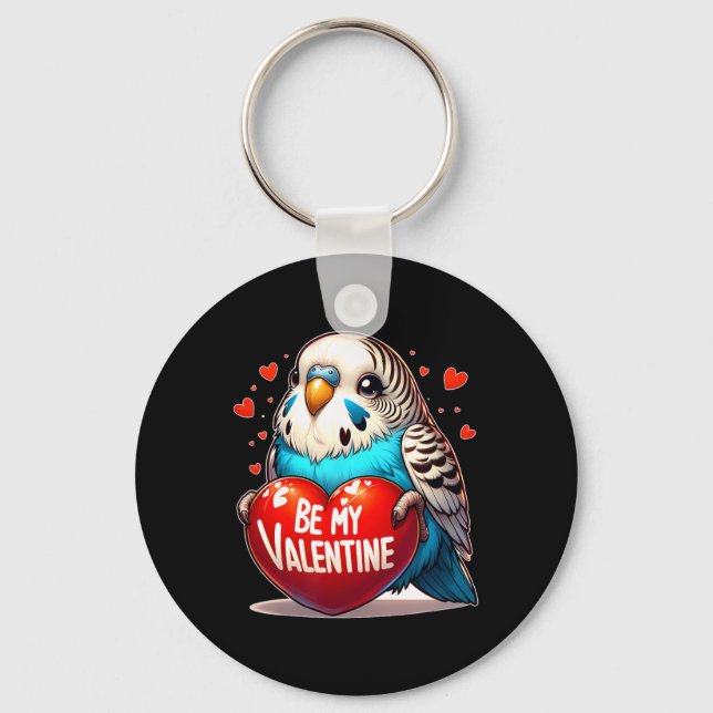 Be My Valentine Budgie Heart  Keychain (Front)
