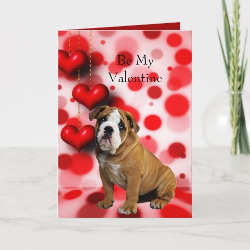 Be My Valentine Bulldog Puppy Hearts Holiday Card