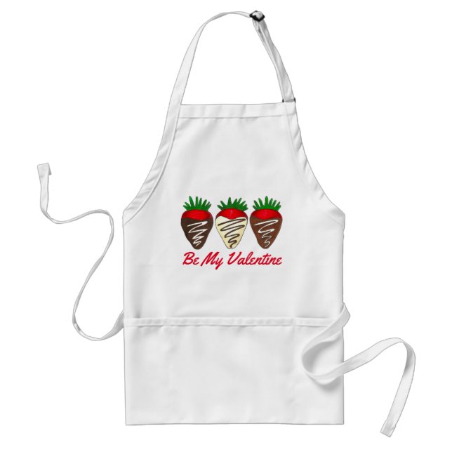 Be My Valentine Chocolate Covered Strawberry Fruit Adult Apron (Front)