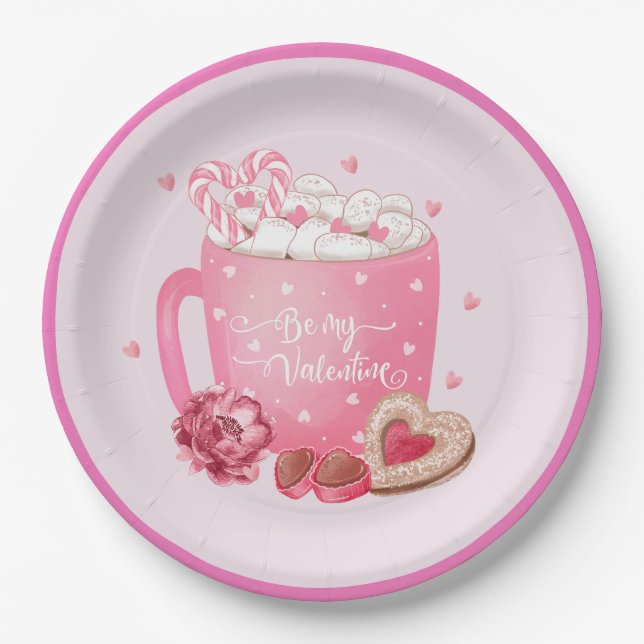 Be My Valentine Cocoa, Cookies and Sweets  Paper Plates (Front)