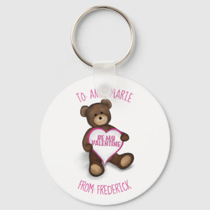 Be My Valentine Custom Cute Vintage Teddy Bear Keychain