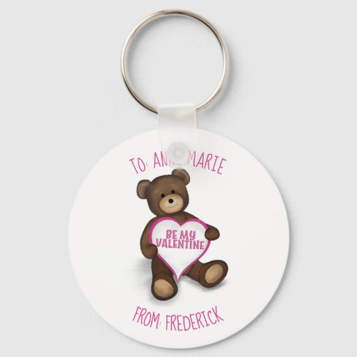 Be My Valentine Custom Cute Vintage Teddy Bear Keychain