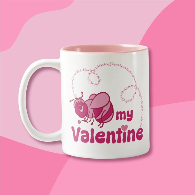Be My Valentine Cute Bumble Bee Cartoon Two-Tone Coffee Mug (Creator Uploaded)