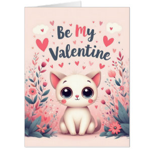 Be My Valentine Cute Cat Illustration Card