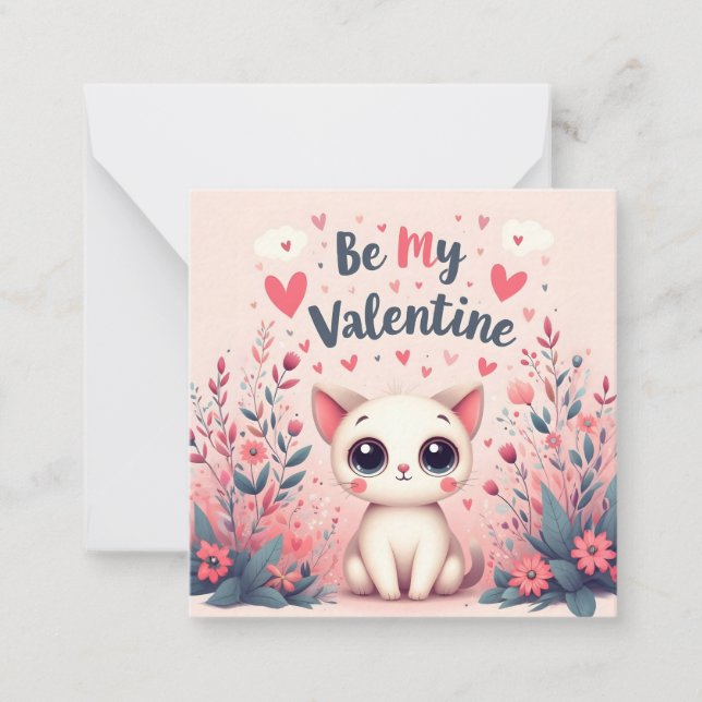 Be My Valentine Cute Cat Illustration Note Card (Front)