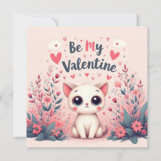 Be My Valentine Cute Cat Illustration Note Card