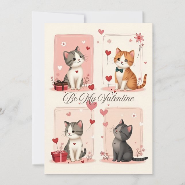 Be My Valentine Cute Kittens Love Card (Front)