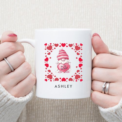 Be My Valentine Cute Red Hearts Gnome Personalized Coffee Mug