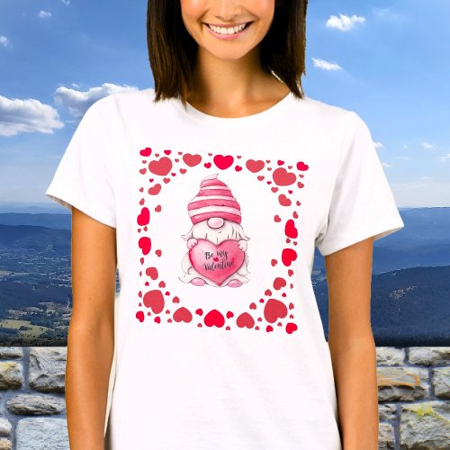 Be My Valentine Cute Red Hearts Gnome T_Shirt