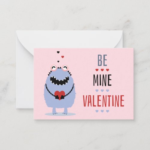 Be My Valentine  Cute Scary Monster Note Card
