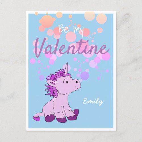 Be my Valentine Cute Unicorn Valentines Day Holiday Postcard