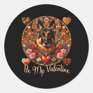 Be My Valentine Dog Flower Red Heart Day- German S Classic Round Sticker