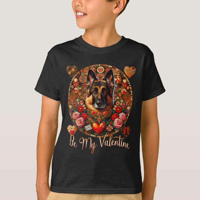 Be My Valentine Dog Flower Red Heart Day- German S T-Shirt (Front)