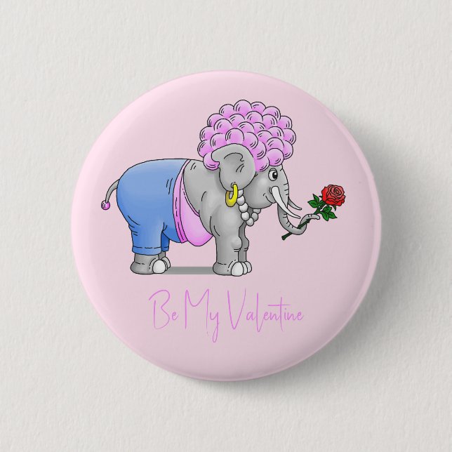 Be My Valentine Elephant Button (Front)