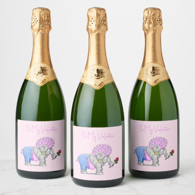 Be My Valentine Elephant Sparkling Wine Label (Bottles)