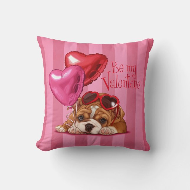 "Be My Valentine" English Bulldog Throw Pillow (Front)