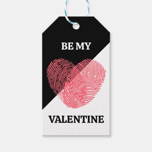 Be My Valentine Fingerprint Heart Pink Black White Gift Tags