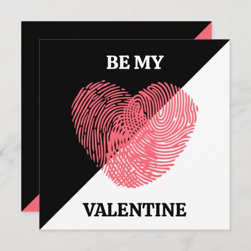 Be My Valentine Fingerprint Heart Pink Black White Holiday Card
