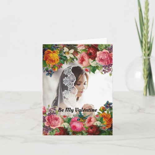Be My Valentine Floral Photo Wedding Holiday Card
