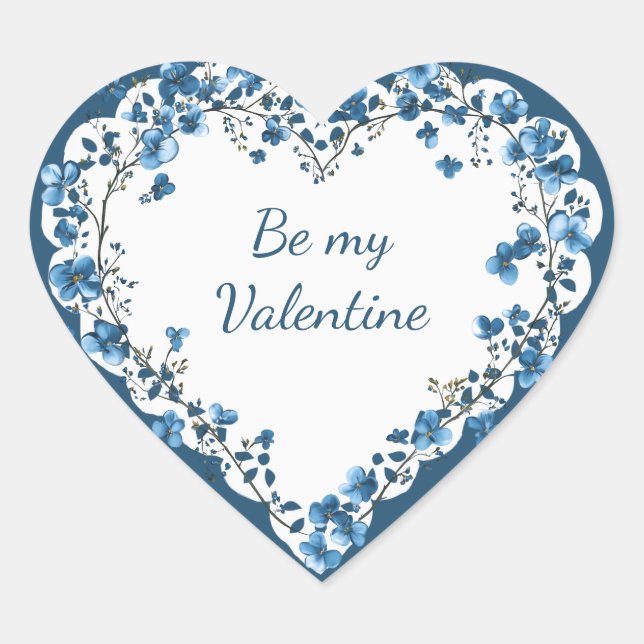 Be My Valentine Forget-Me-Not Flower Heart Sticker (Front)