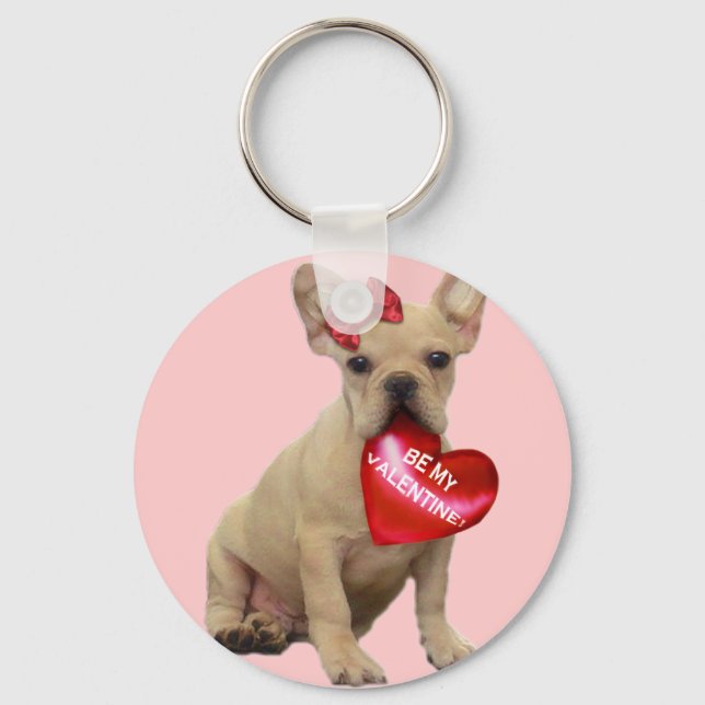 Be My Valentine French bulldog keychain (Front)