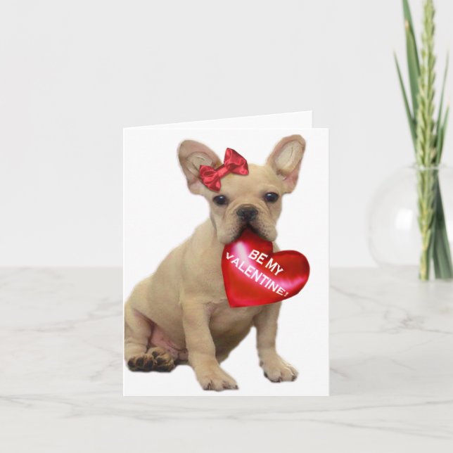 Be my Valentine French bulldog puppy notecard (Front)