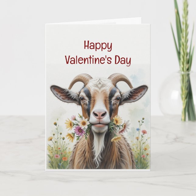 Be My Valentine From Old Goat Loves You Humor Holiday Card (Front)