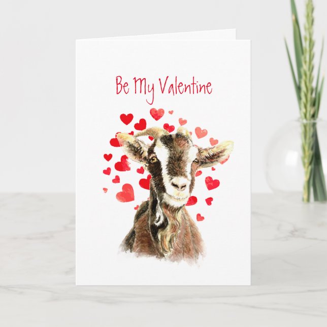 Be My Valentine From Old Goat Loves You Humor Holiday Card (Front)