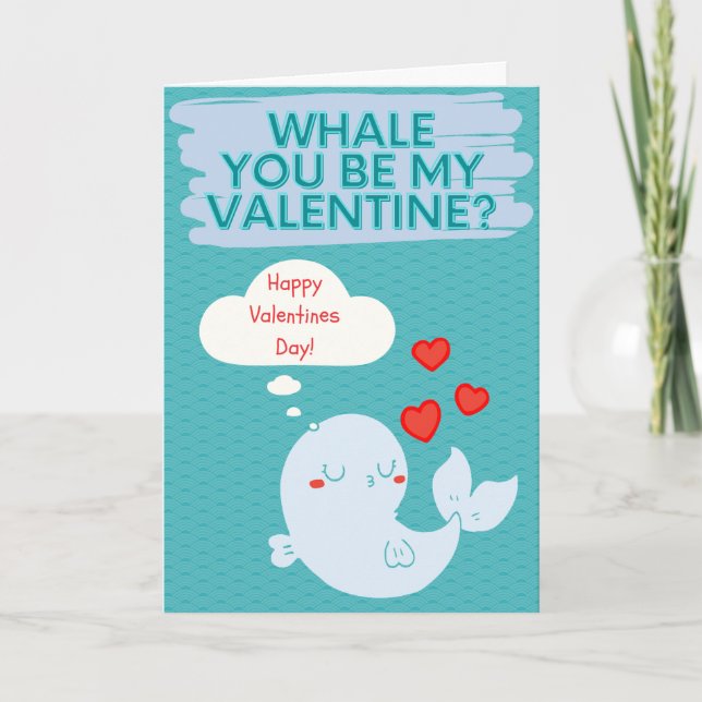 Be My Valentine Funny Whale Card (Front)