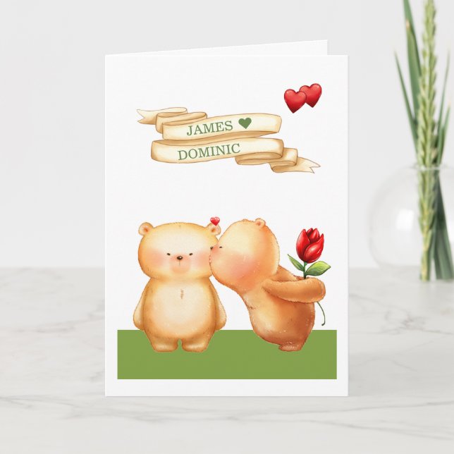 Be My Valentine Gay Teddy Bears Personalized Holiday Card (Front)