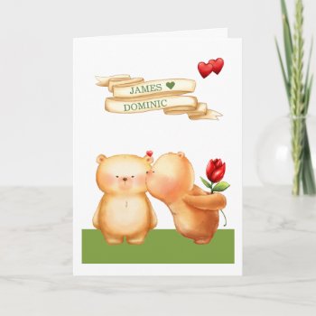 Be My Valentine Gay Teddy Bears Personalized Holiday Card by Neurotic_Designs at Zazzle