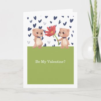 Be My Valentine Gay Teddy Bears With Flower Holiday Card by Neurotic_Designs at Zazzle