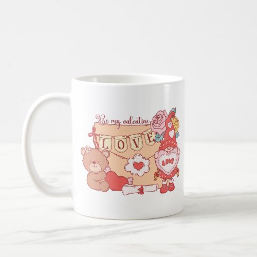 Be My Valentine Gnome And Teddy Bear Coffee Mug