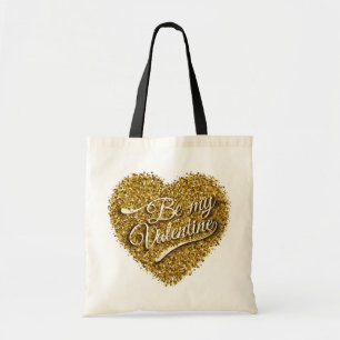 be my valentine golden heart tote bag