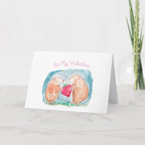 Be My Valentine Guinea Pigs In Love Painting Holiday Card