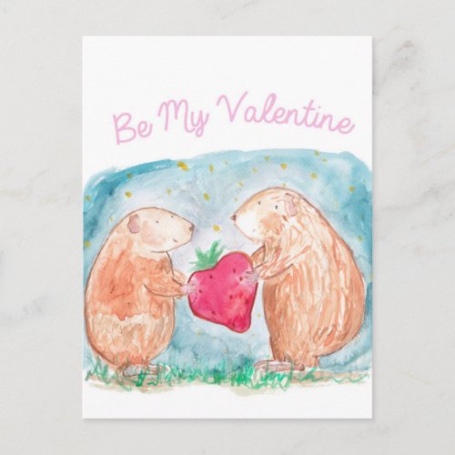 Be My Valentine Guinea Pigs In Love Painting Holiday Postcard