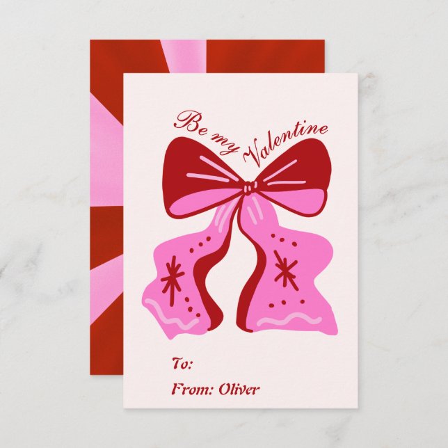Be My Valentine Hand Drawn Bow Valentine's Day Note Card (Front/Back)