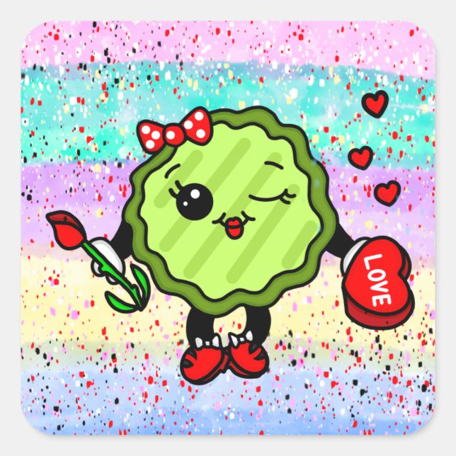 Be My Valentine Holiday Pickle Square Sticker (Front)