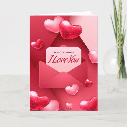 Be My Valentine I Love You 3D Hearts Modern Red Holiday Card