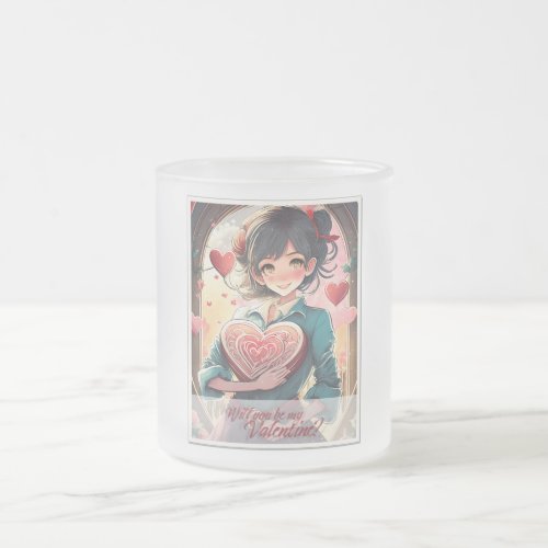 Be My Valentine in Manga Style 31470 Frosted Glass Coffee Mug