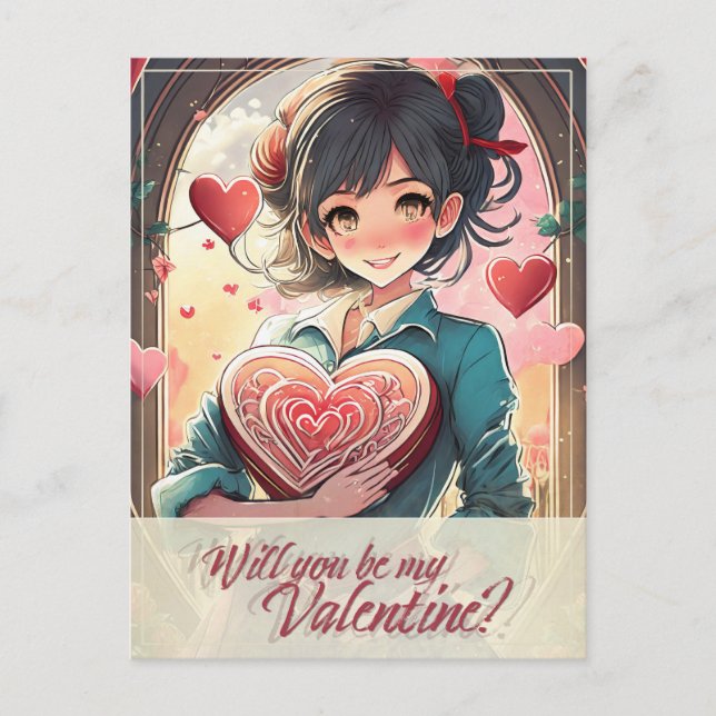 Be My Valentine in Manga Style 31470 Holiday Postcard (Front)