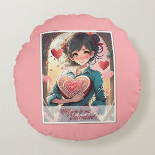 Be My Valentine in Manga Style 31470 Round Pillow