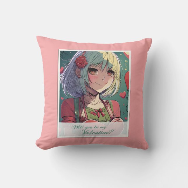 Be My Valentine in Manga Style 33420 Throw Pillow (Front)