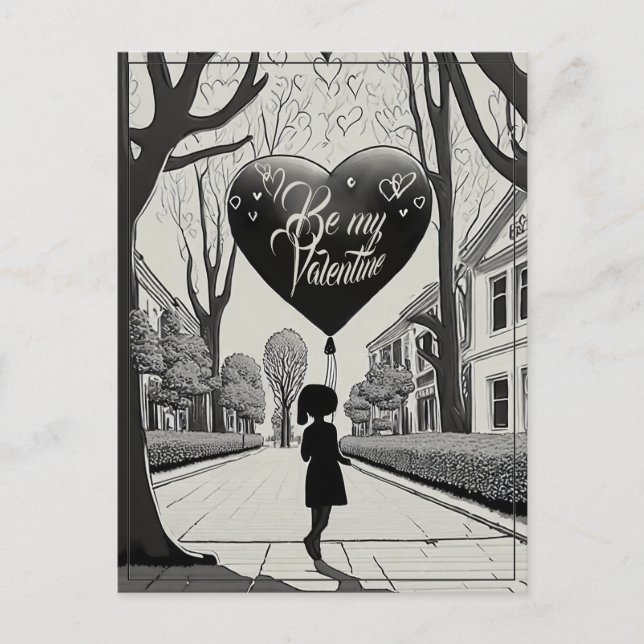 Be My Valentine in Manga Style Monochrome 1617 Holiday Postcard (Front)