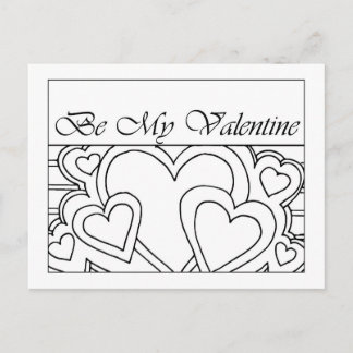 Be My Valentine Line Drawing Postcard