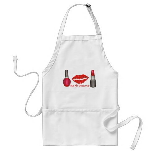 Be My Valentine Lipstick Kiss Nail Polish Makeup Adult Apron